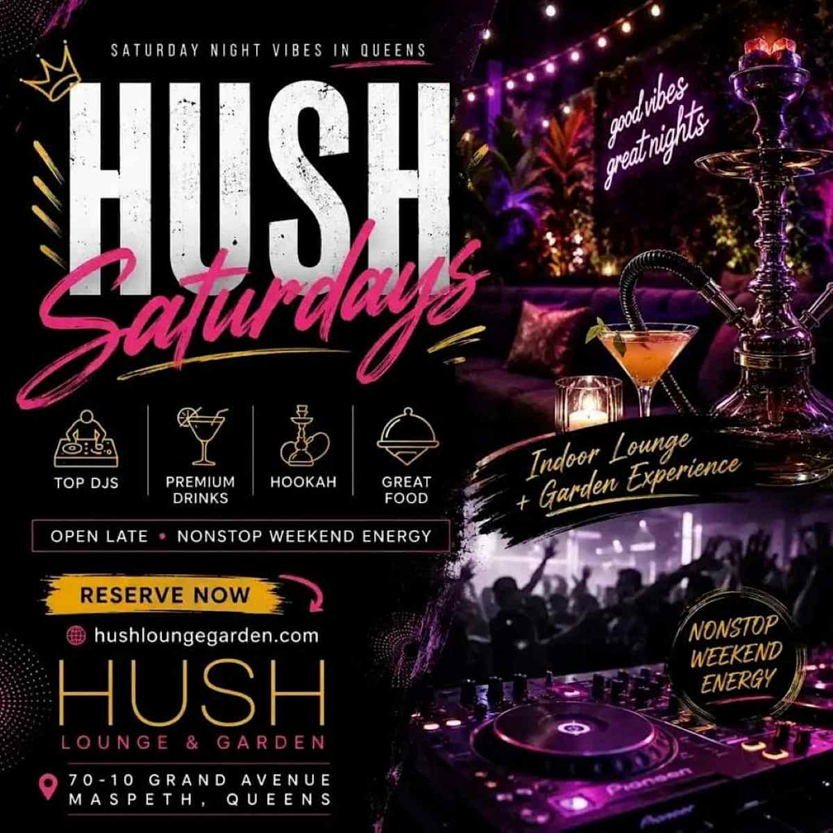 Hush Saturdays at Hush Lounge Garden Queens – Oct 10